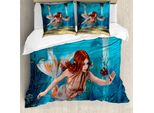 Abakuhaus Copripiumino Sirena, Magia Aqua Seelilie, Antiacaro Adatto A Chi Soffre Di Allergie Con Federe, 200 Cm X 200 Cm - 80 X 80 Cm, Burnt Sienna Azzurro Pallido