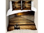 Abakuhaus Copripiumino Ocean, Mar Nero Al Tramonto Pier, Antiacaro, Adatto A Chi Soffre Di Allergie, Con Federe, 200 Cm X 200 Cm - 80 X 80 Cm, Marrone, Giallo, Grigio