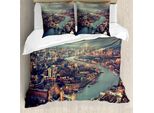 Abakuhaus London Copripiumino, Thames River E Ponte, Antiacaro, Adatto A Chi Soffre Di Allergie, Con Federe, 200 Cm X 200 Cm - 80 X 80 Cm, Mandorla, Verde, Arancione