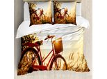 Abakuhaus Copripiumino Bicicletta, Bicicletta Nei Toni Del Seppia Rural, Antiacaro Adatto A Chi Soffre Di Allergie Con Federe, 155 Cm X 220 Cm - 80 X 80 Cm, Rosso Arancione Giallo