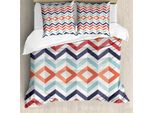 Abakuhaus Copripiumino Geometrico, Linee A Zig-Zag, Antiacaro, Adatto A Chi Soffre Di Allergie, Con Federe, 200 Cm X 200 Cm - 80 X 80 Cm, Blu Arancione Rosso
