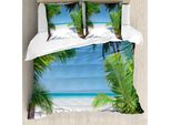 Abakuhaus Copripiumino Ocean, Palm Leaf Tropical Beach, Antiacaro, Adatto A Chi Soffre Di Allergie, Con Federe, 155 Cm X 220 Cm - 80 X 80 Cm, Verde Cielo, Blu, Bianco