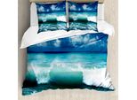Abakuhaus Copripiumino Ocean, Caribbean Marine Waves, Antiacaro, Adatto A Chi Soffre Di Allergie, Con Federe, 155 Cm X 220 Cm - 80 X 80 Cm, Blu Acquamarina-Bianco