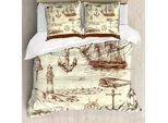Abakuhaus Set Copripiumino Retrò Per Letti Matrimoniali, Effetto Disegno Oceanico, Antiacaro, Adatto A Chi Soffre Di Allergie, Con Federe, Marrone Crema