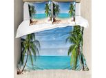 Abakuhaus Copripiumino Ocean, Vista Panoramica Sulla Spiaggia, Antiacaro, Adatto A Chi Soffre Di Allergie, Con Federe, 200 Cm X 200 Cm - 80 X 80 Cm, Marrone Chiaro Turchese