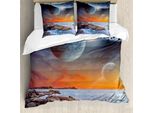 Abakuhaus Galaxis Copripiumino, Planet Panorama, Antiacaro Adatto A Chi Soffre Di Allergie Con Federe, 200 Cm X 200 Cm - 80 X 80 Cm, Arancione Umbra Blu