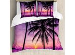 Abakuhaus Copripiumino Ocean, Silhouette Di Palme Viola, Antiacaro, Adatto A Chi Soffre Di Allergie, Con Federe, 200 Cm X 200 Cm - 80 X 80 Cm, Viola Nero