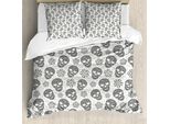 Abakuhaus Copripiumino Con Teschi, Teschi Astratti, Antiacaro, Adatto A Chi Soffre Di Allergie, Con Federe, 155 Cm X 220 Cm - 80 X 80 Cm, Bianco E Nero