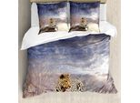 Abakuhaus Copripiumino Safari, Motivo Nuvole Al Tramonto, Antiacaro, Adatto A Chi Soffre Di Allergie, Con Federe, 200 Cm X 200 Cm - 80 X 80 Cm, Grigio E Beige
