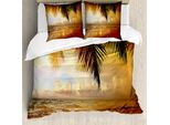 Abakuhaus Set Copripiumino Per Letti Matrimoniali, Tramonto Caraibi Palme, Antiacaro, Adatto A Chi Soffre Di Allergie, Con Federe, Giallo Arancione Blu