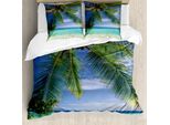 Abakuhaus Copripiumino Ocean, Paradise View Maldive, Antiacaro, Adatto A Chi Soffre Di Allergie, Con Federe, 155 Cm X 220 Cm - 80 X 80 Cm, Verde-Acquamarina-Blu
