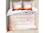 Abakuhaus Copripiumino Butterfly, Farfalle Alberi Cielo, Antiacaro, Adatto A Chi Soffre Di Allergie, Con Federe, 155 Cm X 220 Cm - 80 X 80 Cm, Rosa Baby-Arancione