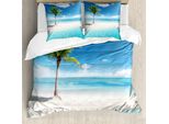Abakuhaus Copripiumino Ocean, Paesaggio Idilliaco Sunbeam, Antiacaro, Adatto A Chi Soffre Di Allergie, Con Federe, 155 Cm X 220 Cm - 80 X 80 Cm, Acquamarina Bianco Verde