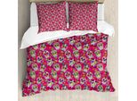 Abakuhaus Copripiumino ZuckerschäDel, Fiori ZuckerschäDel, Antiacaro, Adatto A Chi Soffre Di Allergie, Con Federe, 200 Cm X 200 Cm - 80 X 80 Cm, Rosa, Lilla, Verde