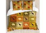 Abakuhaus Copripiumino Safari, Motivo Animali, Antiacaro, Adatto A Chi Soffre Di Allergie, Con Federe, 155 Cm X 220 Cm - 80 X 80 Cm, Marrone E Nero