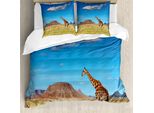 Abakuhaus Set Copripiumino Safari Per Letti Matrimoniali, Giraffe Della Savana Africana, Antiacaro, Adatto A Chi Soffre Di Allergie, Con Federe, Verde, Blu, Sabbia, Marrone