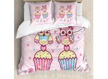 Abakuhaus Copripiumino Con Gufi, Coppie Di Cupcake Romantici, Antiacaro, Adatto A Chi Soffre Di Allergie, Con Federe, 155 Cm X 220 Cm - 80 X 80 Cm, Rosa Pallido E Azzurro Cielo