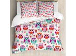 Abakuhaus Copripiumino Gufi, Infanzia Felice Moderna, Antiacaro Adatta A Chi Soffre Di Allergie Con Federe, 155 Cm X 220 Cm - 80 X 80 Cm, Arancione Fucsia Seafoam