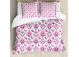 Abakuhaus Copripiumino Con Gufi, Sleeping Birds-Luna-Stella, Antiacaro, Adatto A Chi Soffre Di Allergie, Con Federe, 155 Cm X 220 Cm - 80 X 80 Cm, Rosa Lavanda