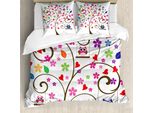 Abakuhaus Copripiumino Con Gufi, Alberi E Fiori, Uccellini Giocosi, Antiacaro, Adatto A Chi Soffre Di Allergie, Con Federe, 200 Cm X 200 Cm - 80 X 80 Cm, Multicolore