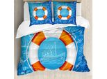 Abakuhaus Boje Copripiumino, Palm Tree Island Octopus, Antiacaro, Adatto A Chi Soffre Di Allergie, Con Federe, 155 Cm X 220 Cm - 80 X 80 Cm, Blu Arancione Bianco