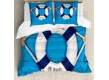 Abakuhaus Boje Copripiumino, Segno "Benvenuti A Bordo"", Antiacaro, Adatto A Chi Soffre Di Allergie, Con Federe, 155 Cm X 220 Cm - 80 X 80 Cm, Blu Navy-Blu-Bianco"