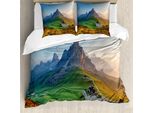 Abakuhaus Copripiumino Rustico, Alba Sulle Dolomiti, Antiacaro, Adatto A Chi Soffre Di Allergie, Con Federe, 155 Cm X 220 Cm - 80 X 80 Cm, Fern Green Multicolor