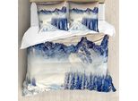 Abakuhaus Copripiumino Naturale, Motivo Invernale Innevato, Antiacaro, Adatto A Chi Soffre Di Allergie, Con Federe, 155 Cm X 220 Cm - 80 X 80 Cm, Blu, Grigio, Bianco