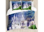 Abakuhaus Copripiumino Naturale, Cascata Pianta Tropicale, Antiacaro Adatto A Chi Soffre Di Allergie Con Federe, 155 Cm X 220 Cm - 80 X 80 Cm, Verde Bosco Azzurro Pallido