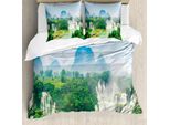 Abakuhaus Copripiumino Naturale, Misty Jungle Forest, Antiacaro, Adatto A Chi Soffre Di Allergie, Con Federe, 200 Cm X 200 Cm - 80 X 80 Cm, Fern Green Multicolor