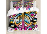 Abakuhaus Fantastico Copripiumino, Peace Love Vinyl Musik, Antiacaro, Adatto A Chi Soffre Di Allergie, Con Federe, 155 Cm X 220 Cm - 80 X 80 Cm, Blu, Rosa, Giallo
