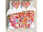 Abakuhaus Fantastico Copripiumino, Motivo Hippie Con Cuori Floreali, Antiacaro, Adatto A Chi Soffre Di Allergie, Con Federe, 155 Cm X 220 Cm - 80 X 80 Cm, Multicolore