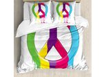 Abakuhaus Set Copripiumino Hippie Per Letti Matrimoniali, Simbolo Della Pace, Antiacaro, Adatto A Chi Soffre Di Allergie, Con Federe, Multicolore