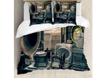 Abakuhaus Copripiumino Antico, Grammofono Vintage, Antiacaro, Adatto A Chi Soffre Di Allergie, Con Federe, 155 Cm X 220 Cm - 80 X 80 Cm, Color Seppia
