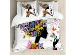Abakuhaus Copripiumino Farfalle, Fiori Con Farfalla, Antiacaro, Adatto A Chi Soffre Di Allergie, Con Federe, 155 Cm X 220 Cm - 80 X 80 Cm, Multicolore
