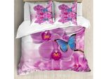 Abakuhaus Copripiumino Farfalle, Fiori Di Orchidea Sull'acqua, Antiacaro, Adatto A Chi Soffre Di Allergie, Con Federe, 200 Cm X 200 Cm - 80 X 80 Cm, Rosa, Blu, Bianco
