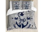 Abakuhaus Copripiumino Anker, Anker Teschio Mare Corda, Antiacaro Adatto A Chi Soffre Di Allergie Con Federe, 200 Cm X 200 Cm - 80 X 80 Cm, Beige Blu Navy