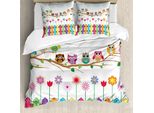 Abakuhaus Copripiumino Con Gufi, Uccellino Su Un Ramo Sunny Day, Antiacaro, Adatto A Chi Soffre Di Allergie, Con Federe, 155 Cm X 220 Cm - 80 X 80 Cm, Multicolore