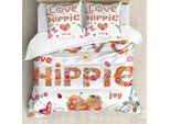 Abakuhaus Fantastico Copripiumino, Lieber Hippie Vivid Blumen, Antiacaro, Adatto A Chi Soffre Di Allergie, Con Federe, 155 Cm X 220 Cm - 80 X 80 Cm, Multicolore
