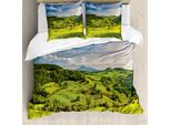 Abakuhaus Copripiumino Toscana, Fattorie Toscana Italia, Antiacaro Adatto A Chi Soffre Di Allergie Con Federe, 200 Cm X 200 Cm - 80 X 80 Cm, Azzurro Cielo Verde Mela