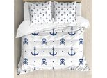 Abakuhaus Copripiumino Anker, Ancore E Teschi, Antiacaro, Adatto A Chi Soffre Di Allergie, Con Federe, 155 Cm X 220 Cm - 80 X 80 Cm, Blu Navy