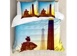 Abakuhaus Copripiumino Torre Eiffel, Foto Della Vecchia Torre Eiffel, Antiacaro, Adatto A Chi Soffre Di Allergie, Con Federe, 200 Cm X 200 Cm - 80 X 80 Cm, Giallo Caramello E Blu