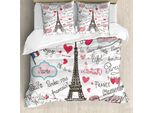 Abakuhaus Copripiumino Torre Eiffel, Parigi Scritta Cuore, Antiacaro Adatto A Chi Soffre Di Allergie Con Federe, 155 Cm X 220 Cm - 80 X 80 Cm, Nero Bianco Rosa