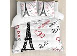 Abakuhaus Copripiumino Torre Eiffel, Torre Eiffel Parigi, Antiacaro, Adatto A Chi Soffre Di Allergie, Con Federe, 200 Cm X 200 Cm - 80 X 80 Cm, Rosso, Nero, Bianco