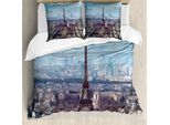 Abakuhaus Copripiumino Torre Eiffel, Vista Sulla Torre Eiffel, Antiacaro, Adatto A Chi Soffre Di Allergie, Con Federe, 200 Cm X 200 Cm - 80 X 80 Cm, Pale Blue Brown