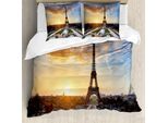 Abakuhaus Copripiumino Torre Eiffel, Scenic View Paris, Antiacaro, Adatto A Chi Soffre Di Allergie, Con Federe, 155 Cm X 220 Cm - 80 X 80 Cm, Blu Giallo Cocco