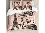 Abakuhaus Copripiumino Torre Eiffel, Panificio A Parigi Eiffel, Antiacaro Adatto A Chi Soffre Di Allergie Con Federe, 200 Cm X 200 Cm - 80 X 80 Cm, Rosa Marrone Scuro