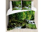 Abakuhaus Copripiumino Rainforest, Tropic Mountain Stream, Antiacaro, Adatto A Chi Soffre Di Allergie, Con Federe, 200 Cm X 200 Cm - 80 X 80 Cm, Verde Marrone
