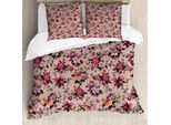 Abakuhaus Copripiumino Blume, Motivo Floreale Con Rose, Antiacaro, Adatto A Chi Soffre Di Allergie, Con Federe, 200 Cm X 200 Cm - 80 X 80 Cm, Rosa Chiaro, Verde Scuro