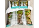 Abakuhaus Copripiumino Rainforest, Cascata Nella Foresta Pluviale, Antiacaro, Adatto A Chi Soffre Di Allergie, Con Federe, 200 Cm X 200 Cm - 80 X 80 Cm, Turchese-Verde-Marrone